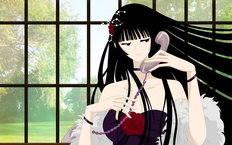 Anime Woman on Phone — Black
