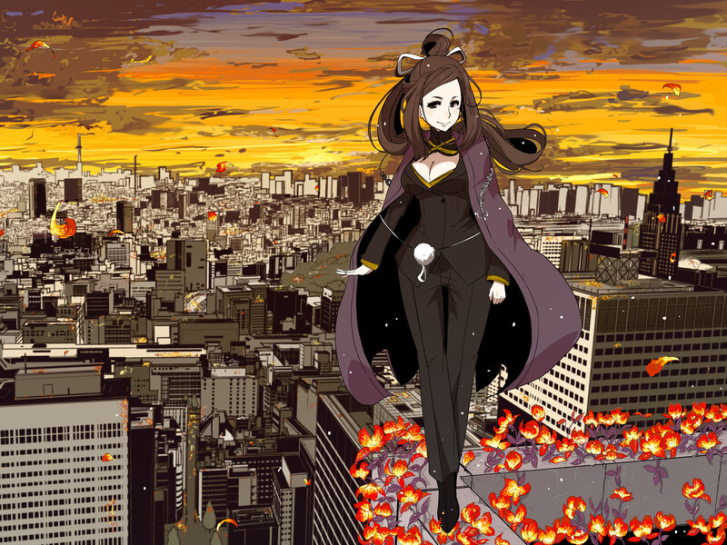 Anime Woman on Rooftop — Orange