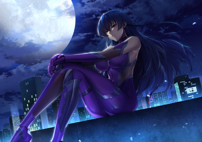 Anime Woman on Rooftop — Purple, Dramatic