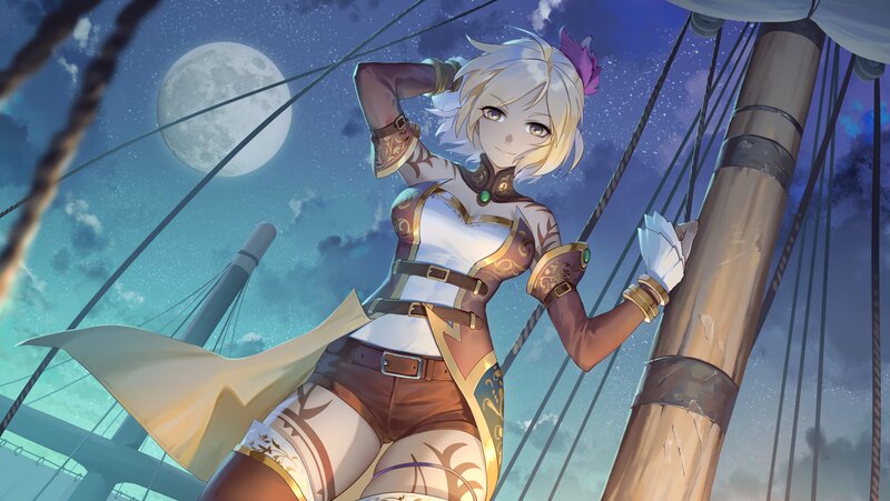 Anime Woman on Ship — Blue, Serene
