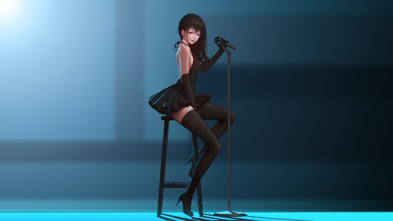 Anime Woman on Stool