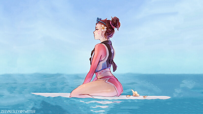 Anime Woman on Surfboard