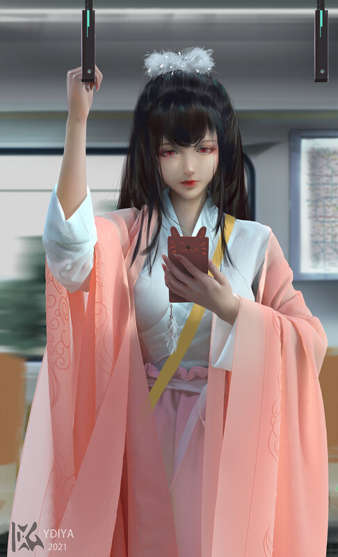Anime Woman on Train