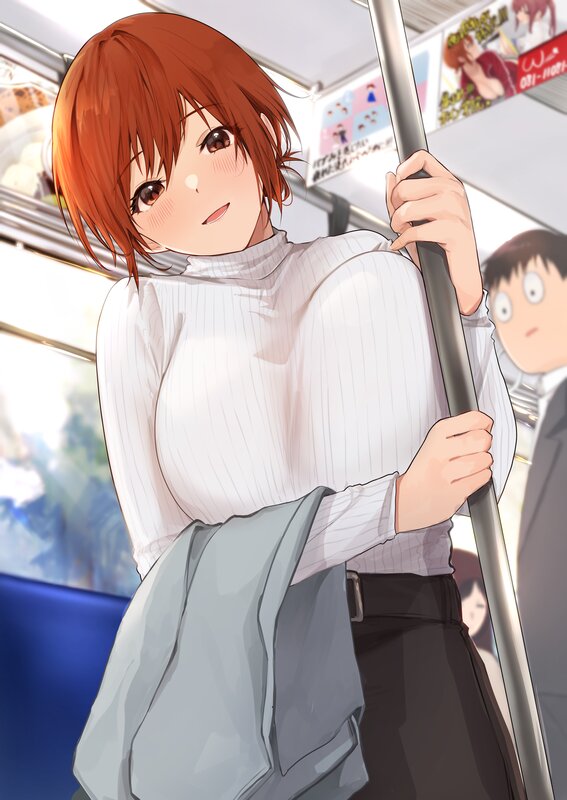 Anime Woman on Train — White