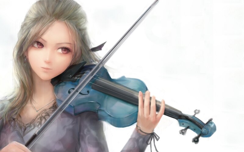 Anime Woman Playing Violin — Blue