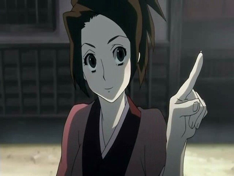 Anime Woman Pointing Finger — Gray