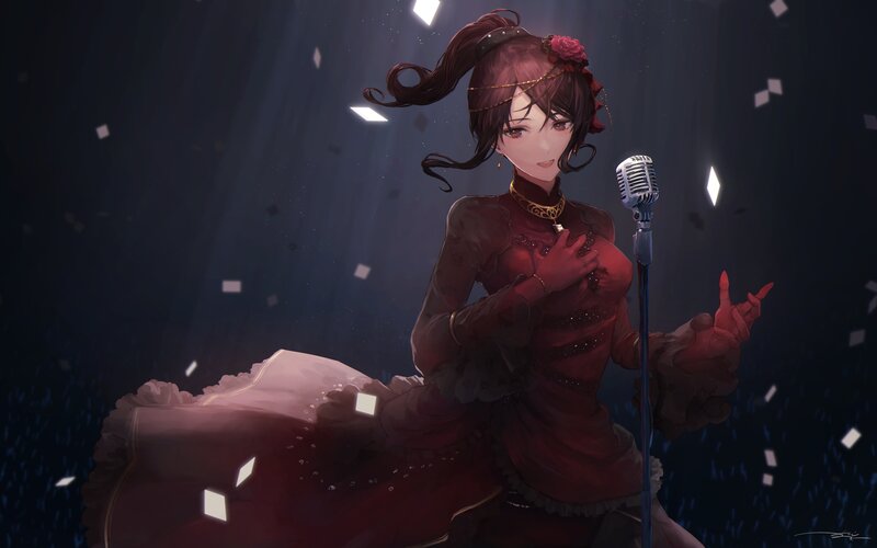 Anime Woman Singing — Red
