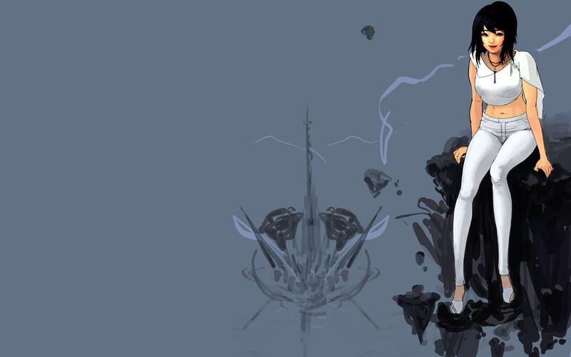 Anime Woman Sitting — Gray