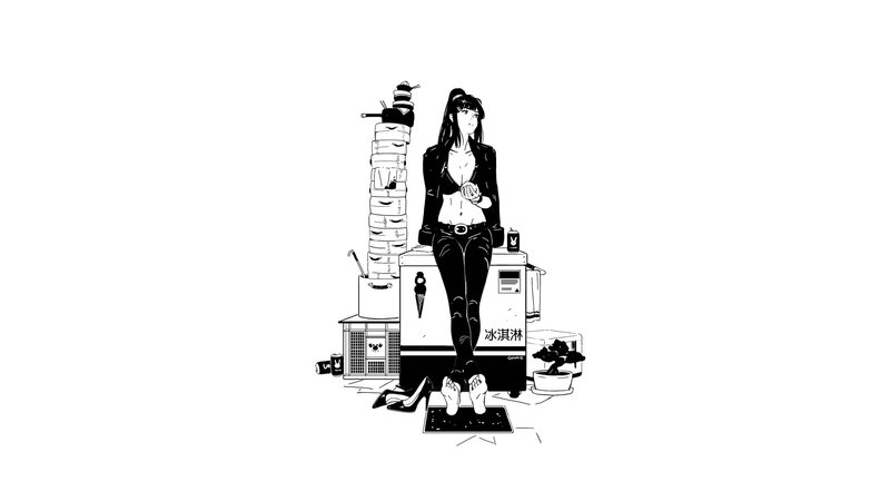 Anime Woman Sitting on Machine