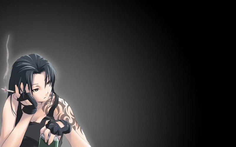 Anime Woman Smoking — Black, Dark, Cigarette