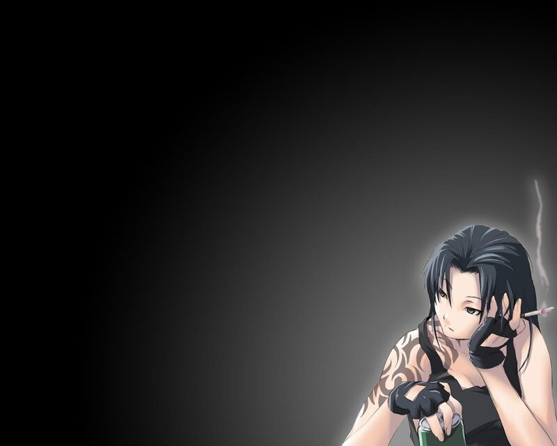 Anime Woman Smoking — Black, Dark