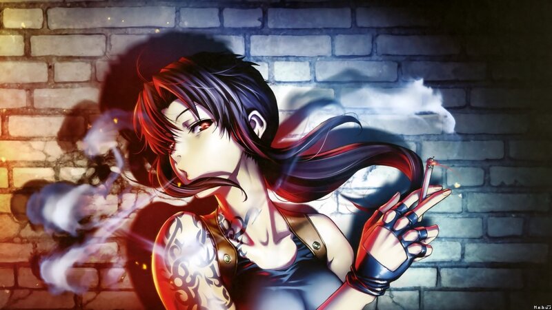 Anime Woman Smoking — Black, Dramatic, Night, Cigarette