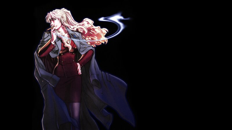 Anime Woman Smoking — Black, Dramatic, Night