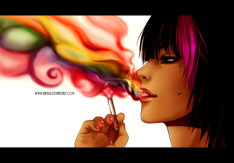 Anime Woman Smoking — Black