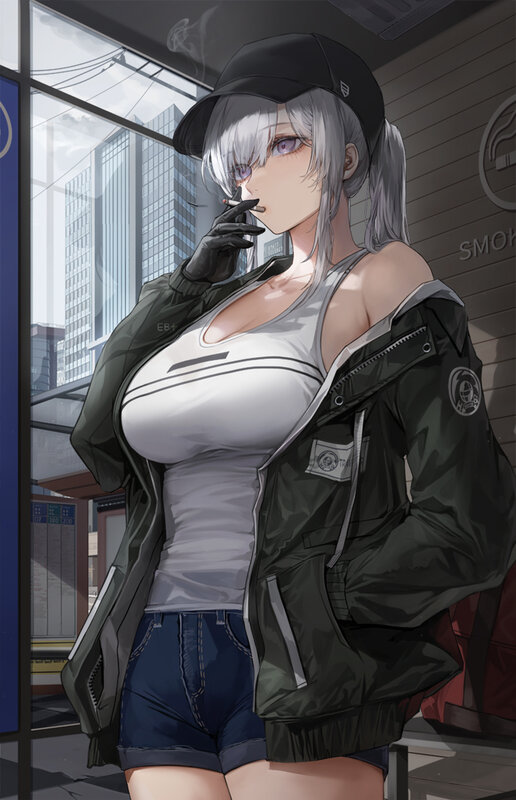 Anime Woman Smoking — Gray, Cool