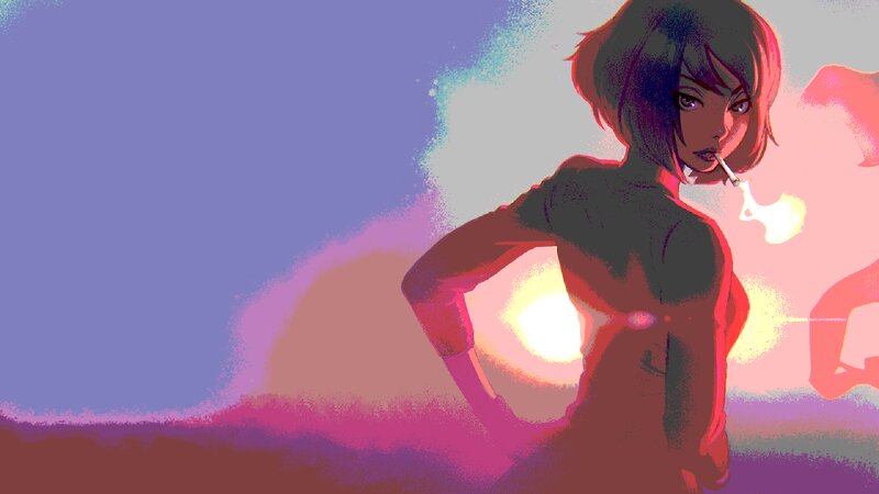 Anime Woman Smoking — Purple, Dramatic