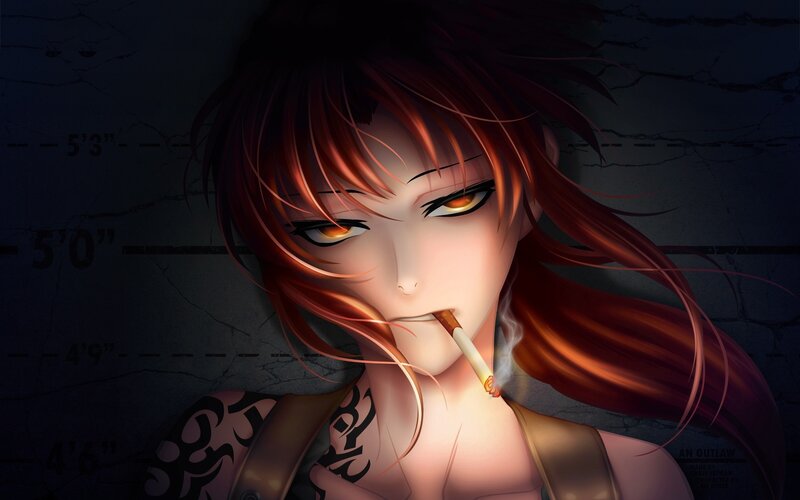 Anime Woman Smoking — Red