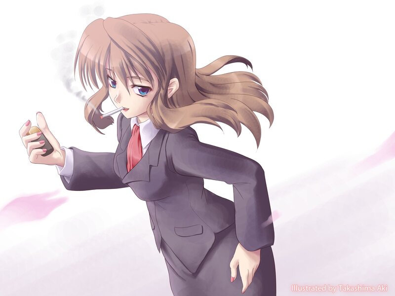 anime woman smoking suit