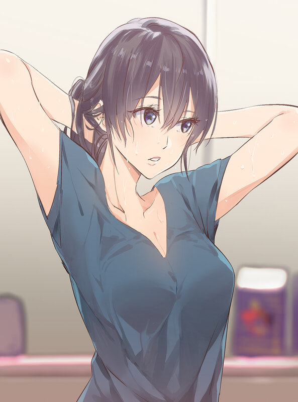 Anime Woman Stretching — Blue