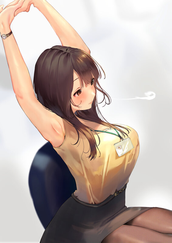 Anime Woman Stretching — Brown