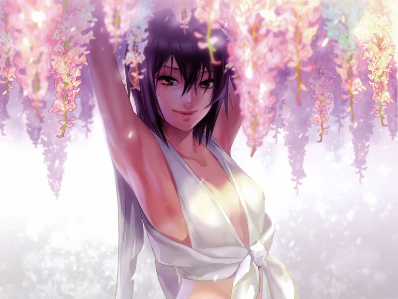 Anime Woman under Flowers