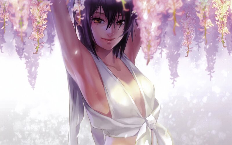 anime woman under wisteria