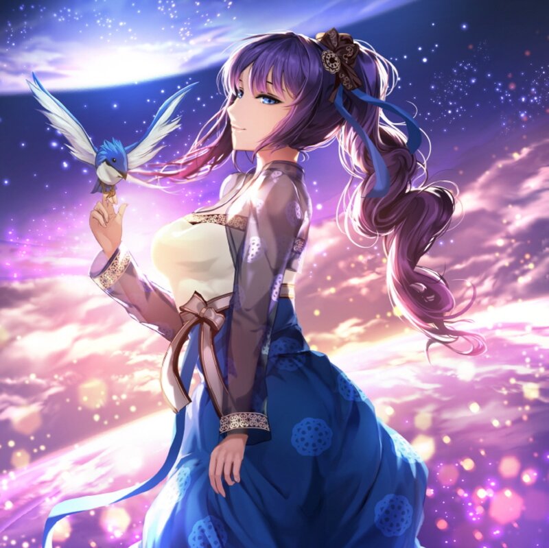 Anime Woman with Bird — Purple
