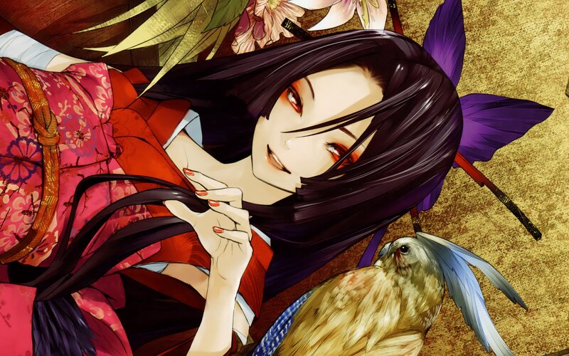 anime woman with bird
