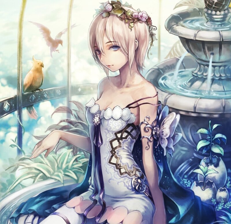 Anime Woman with Birds — Blue
