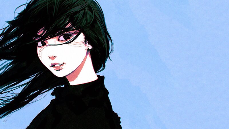 Anime Woman with Black Hair — Blue, Dramatic