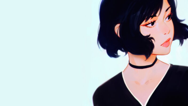 Anime Woman with Black Hair — Calm, Digital Art