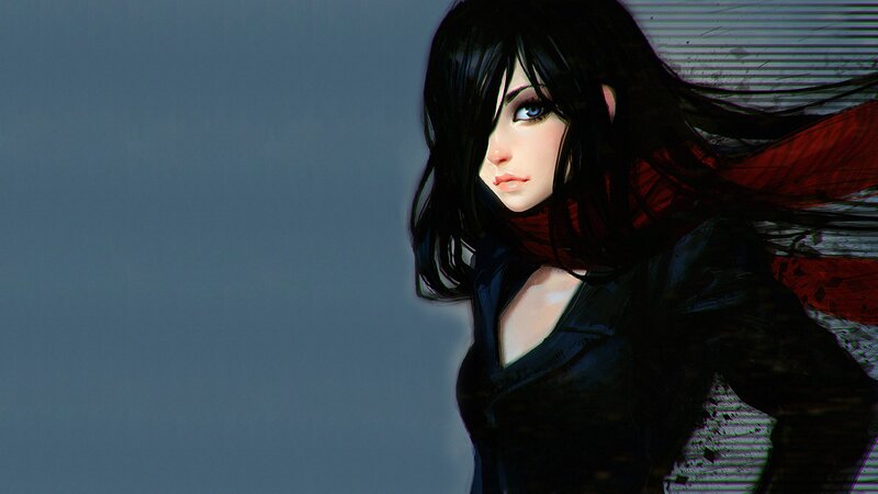 Anime Woman with Black Hair — Dramatic, Digital Art, Black Jacket