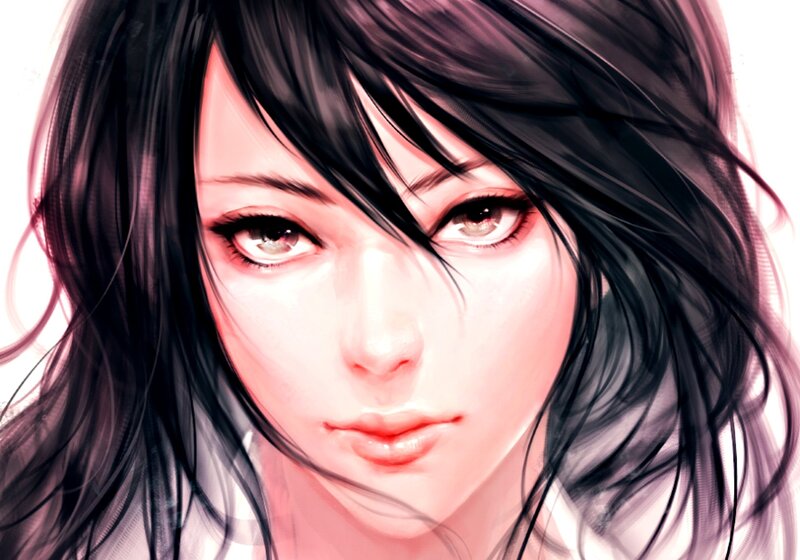 Anime Woman with Black Hair — Dramatic, Digital Art, Eyes