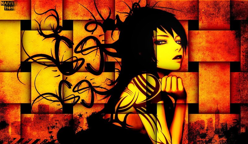 Anime Woman with Black Hair — Yellow