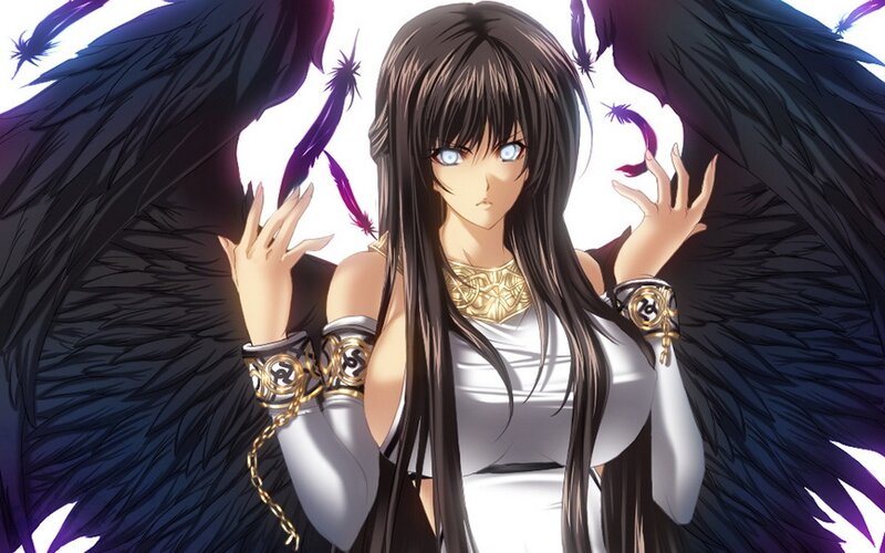 Anime Woman with Black Wings — Dramatic, Gold Jewelry