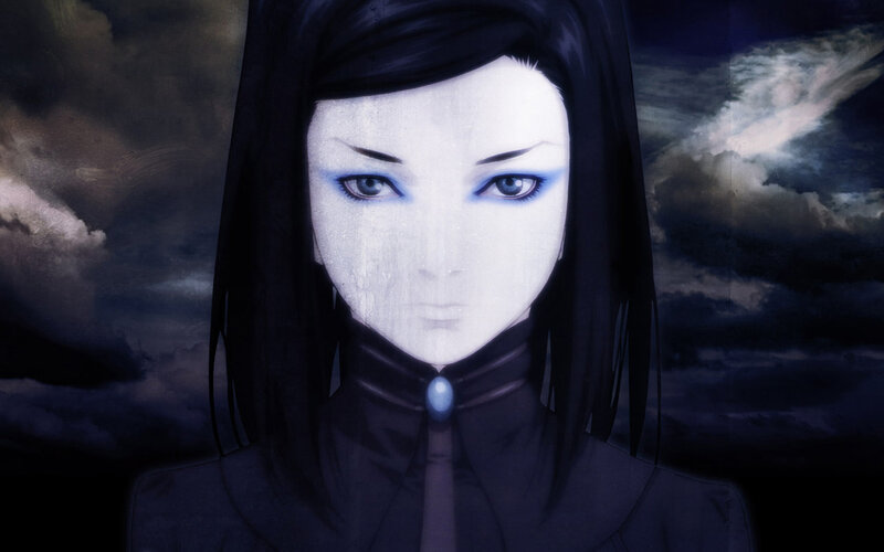 Anime Woman with Blue Eyes — Black, Dramatic, Night
