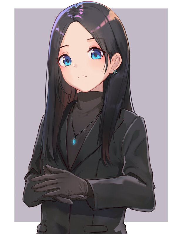 Anime Woman with Blue Eyes — Gray, Neutral