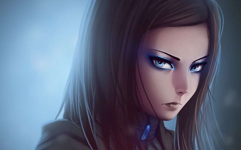 anime woman with blue eyes