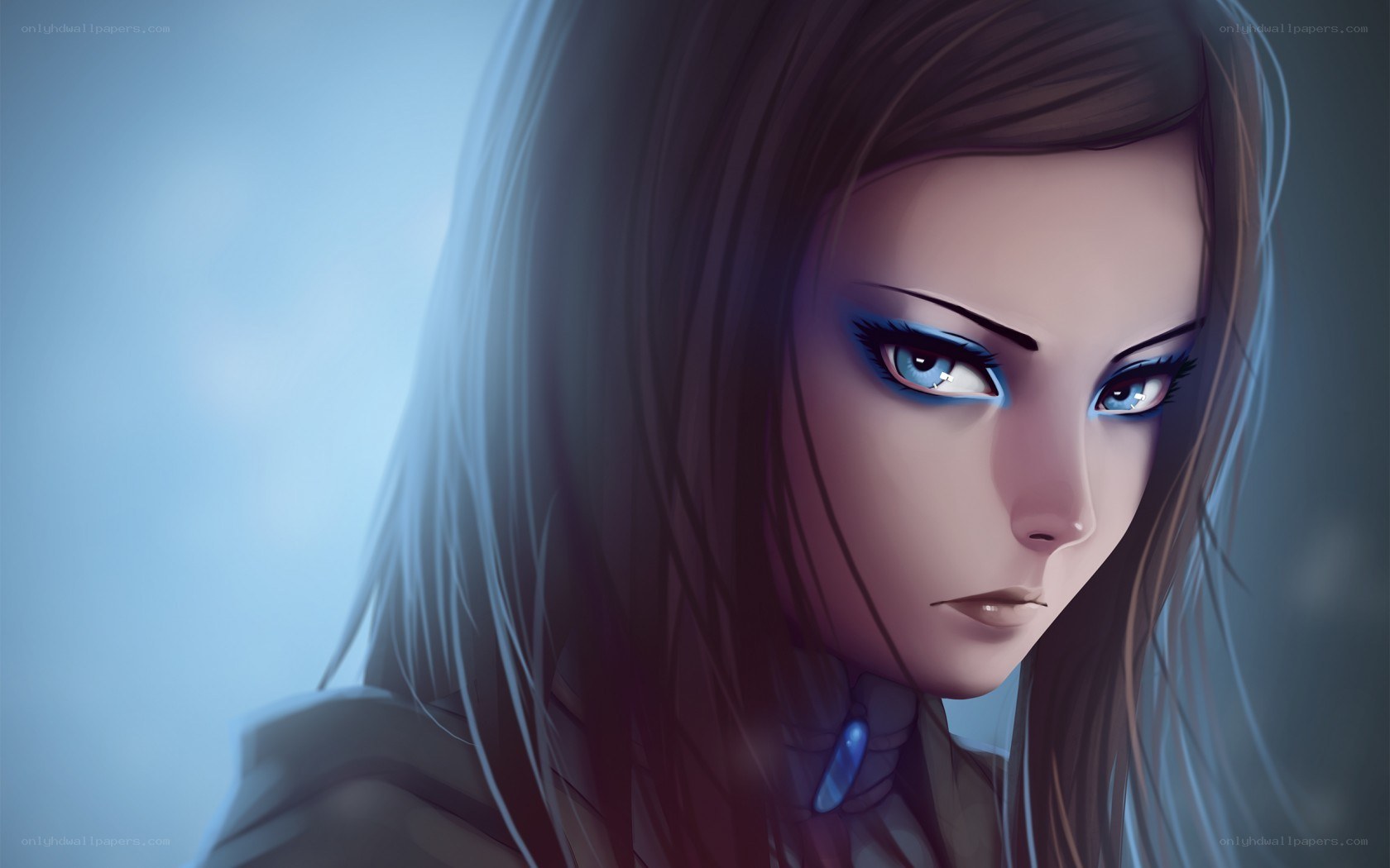 anime woman with blue eyes