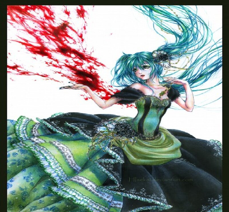 Anime Woman with Blue Hair — Dramatic, Digital Art, Blood Splatter