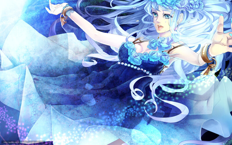 Anime Woman with Blue Hair — Dramatic, Digital Art, Roses