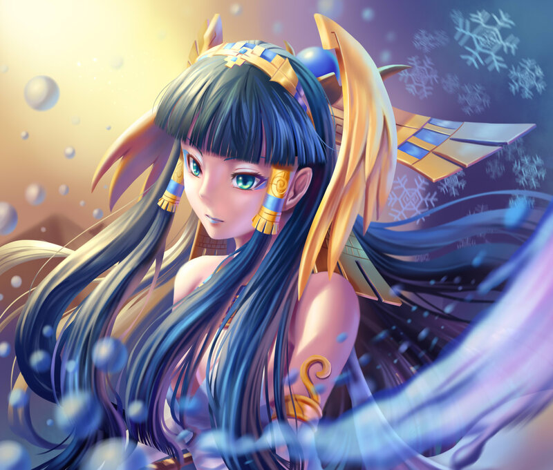 Anime Woman with Blue Hair — Dramatic, Digital Art, Wings