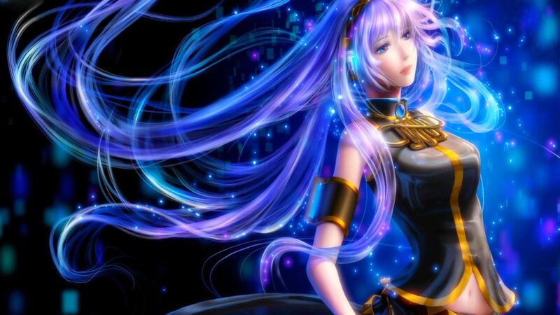 Anime Woman with Blue Hair — Dramatic, Night
