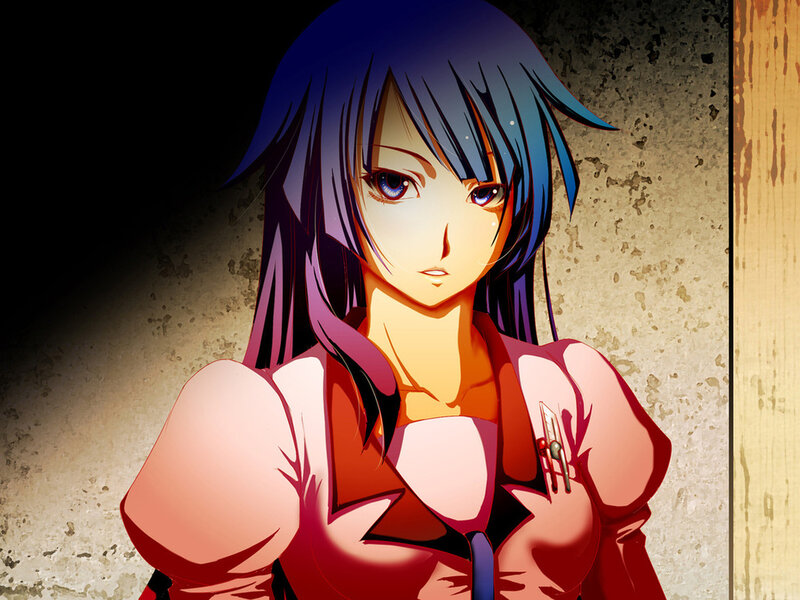 Anime Woman with Blue Hair — Dramatic, Red Shirt