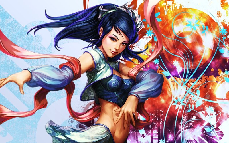 Anime Woman with Blue Hair — Dynamic, Digital Art, Silk Ribbons