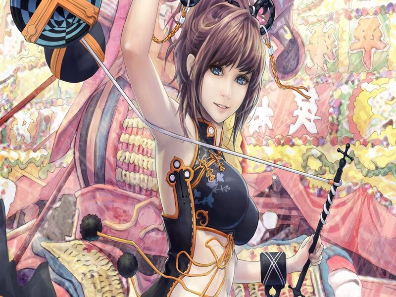 Anime Woman with Bow — Black, Dramatic, Digital Art, Bow and Arrow