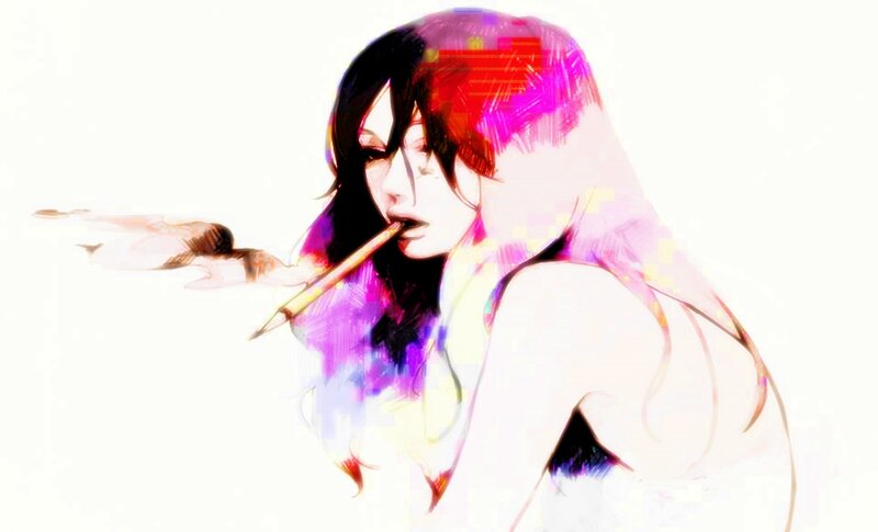 Anime Woman with Brush — White