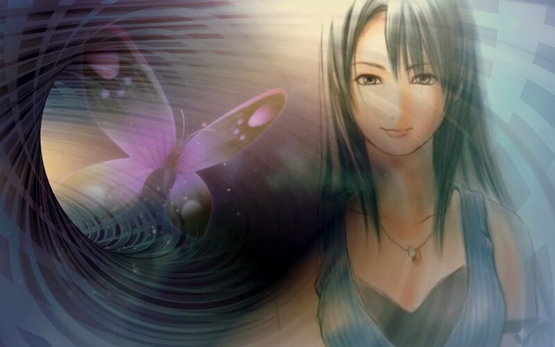 Anime Woman with Butterfly — Blue