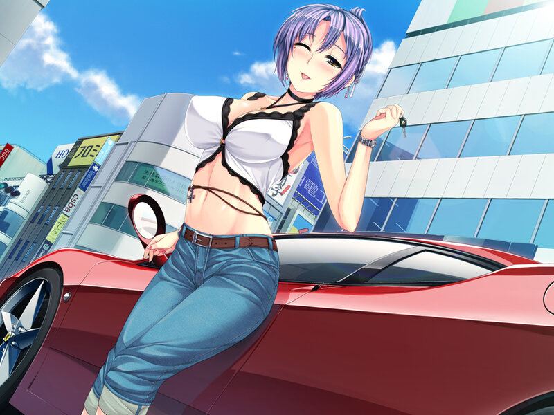 Anime Woman with Car — Red
