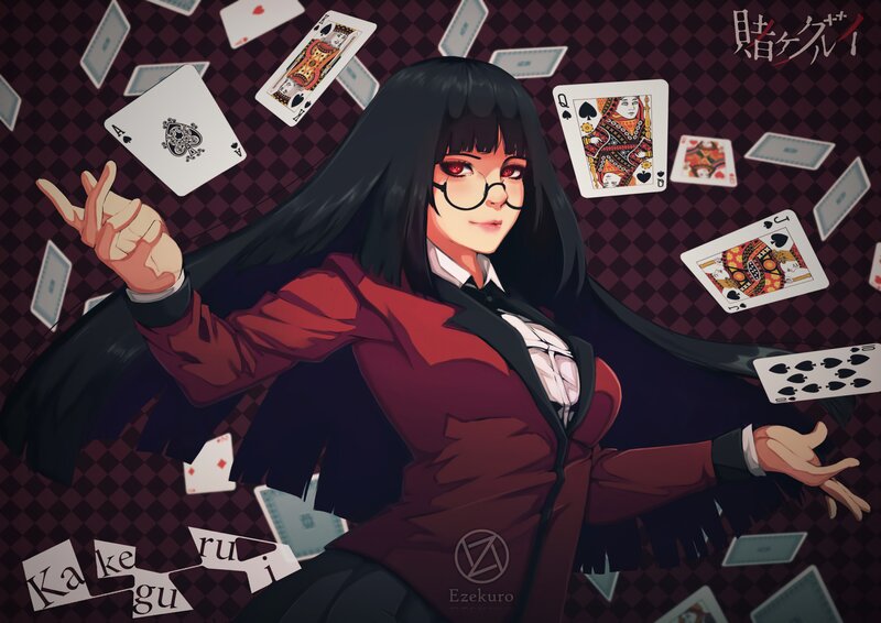Anime Woman with Cards — Black